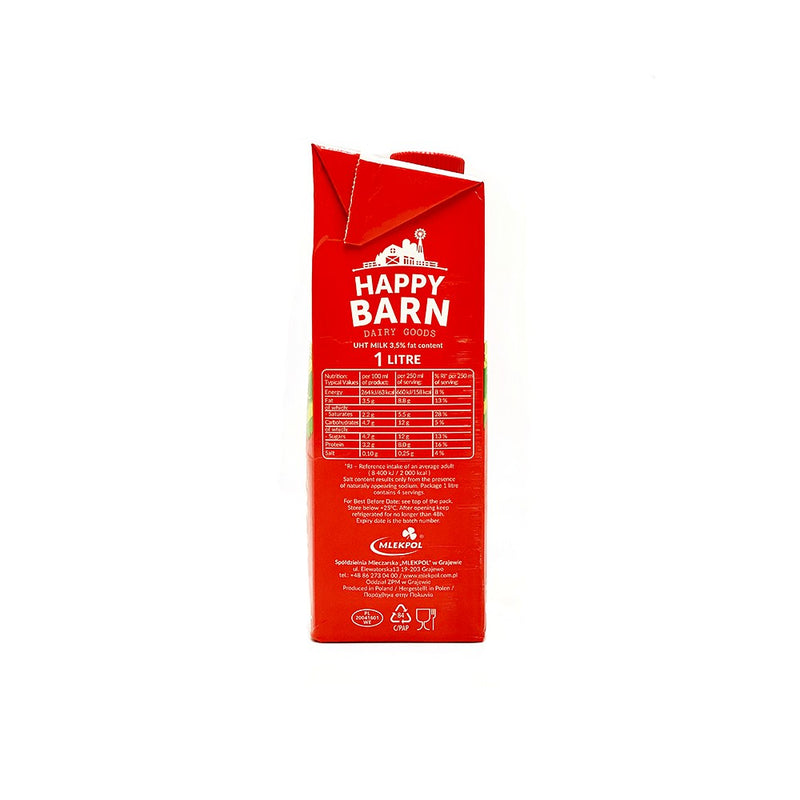 Happy Barn UHT Full Cream Milk 3.5% 1L - Pack of 6