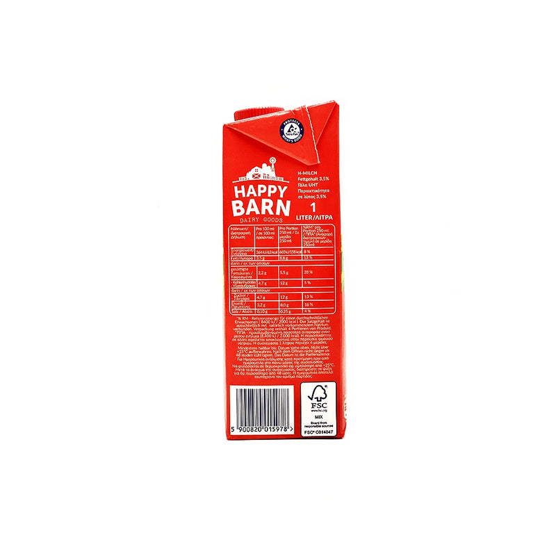 Happy Barn UHT Full Cream Milk 3.5% 1L - Pack of 6