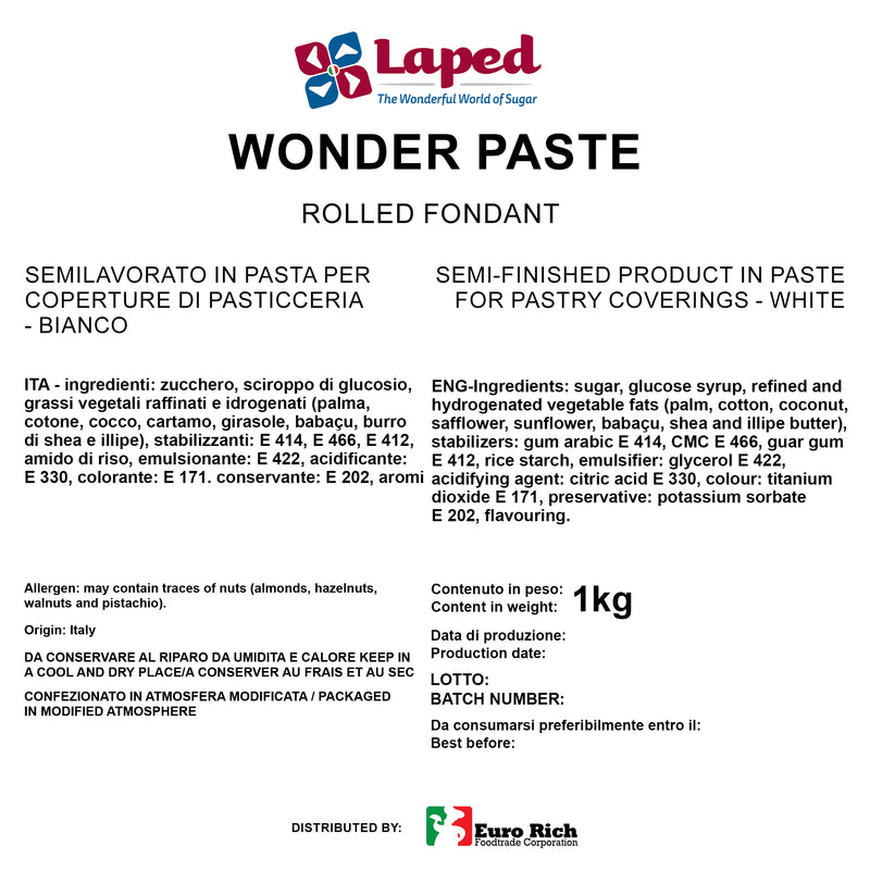 Laped Wonder Paste Ready To Roll Fine Rolled Fondant (White) 1kg