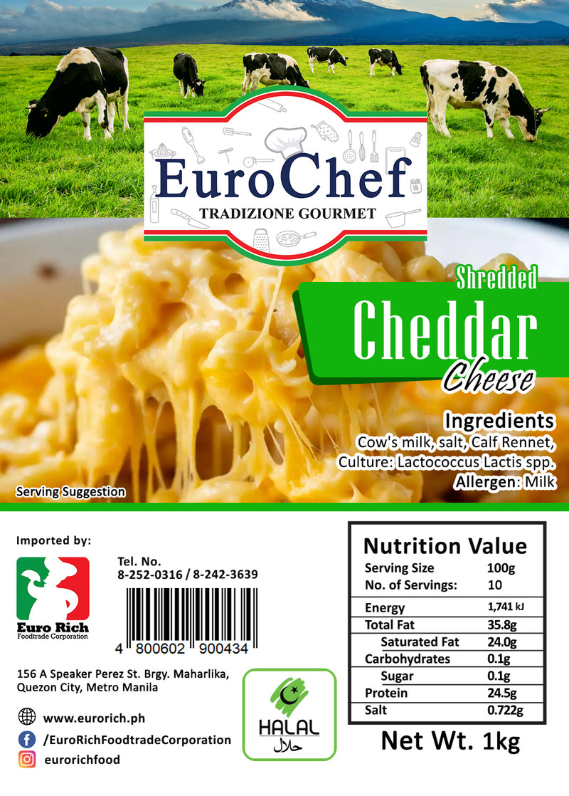 Euro Chef Shredded Cheddar Cheese 1kg
