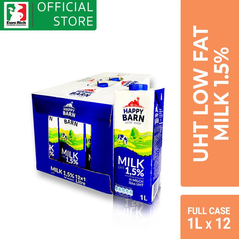 Happy Barn UHT Low Fat Milk 1.5% Full Case 12 x 1L