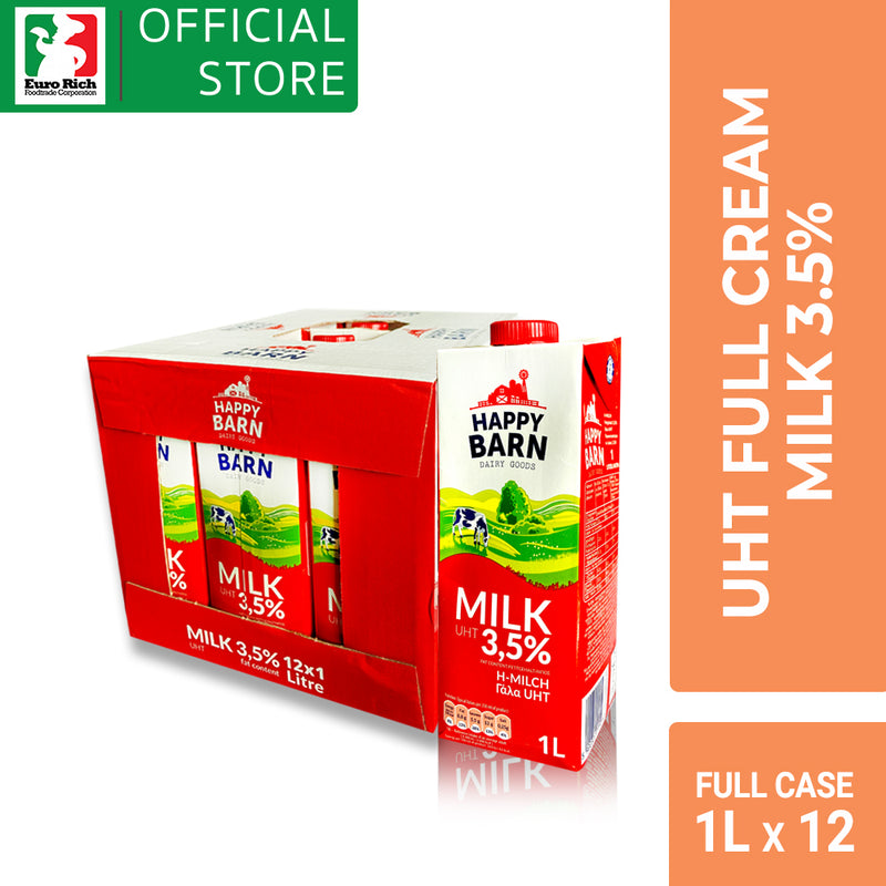 Happy Barn UHT Full Cream Milk 3.5% Full Case 12 x 1L