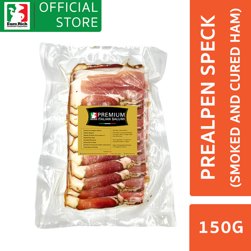 Euro Rich Sliced Prealpen Speck/Smoked and Cured Ham (Approx. 150g)